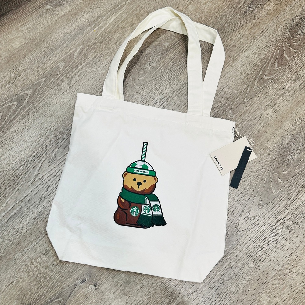 Starbucks Bearista Soccer World Cup Natural Canvas Tote Bag SBUX-BEARTOTE-WC-003
